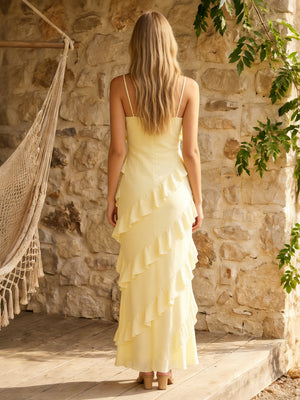 Chiffon Spaghetti Straps Sheath Ruffles Wedding Guest Dresses