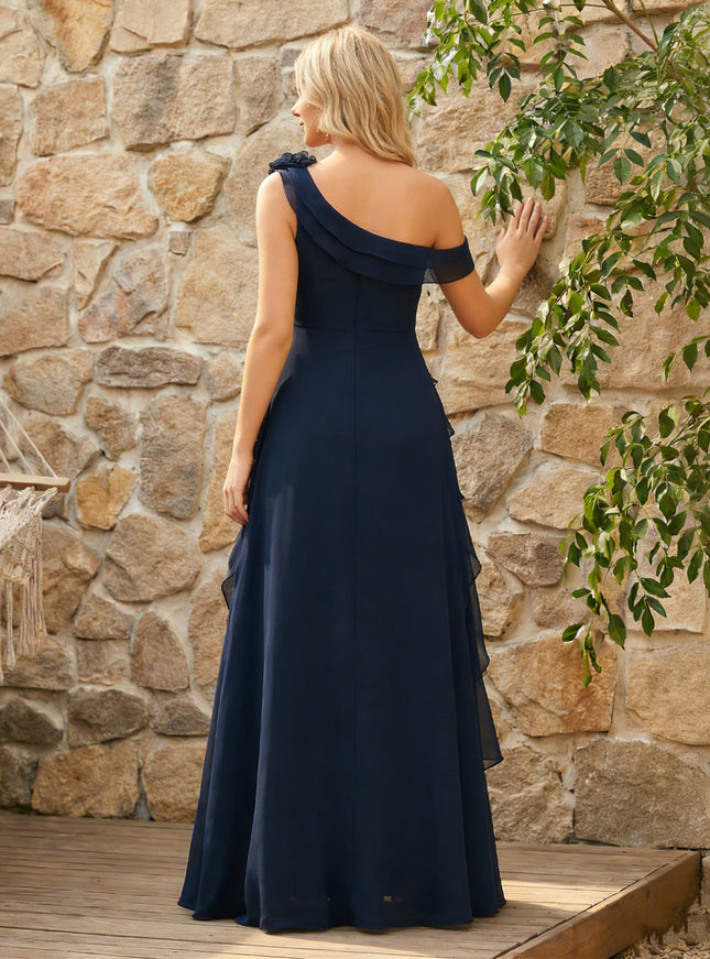 Chiffon One Shoulder Ruffles Wedding Guest Dresses