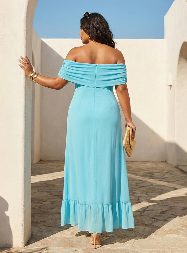 Chiffon Off the Shoulder Side Slit Wedding Guest Dresses