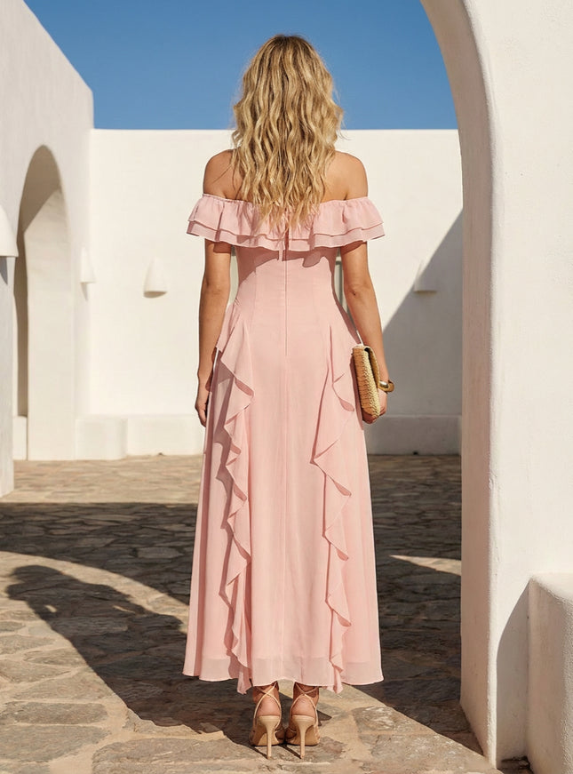 Chiffon Off the Shoulder Ruffles Wedding Guest Dresses