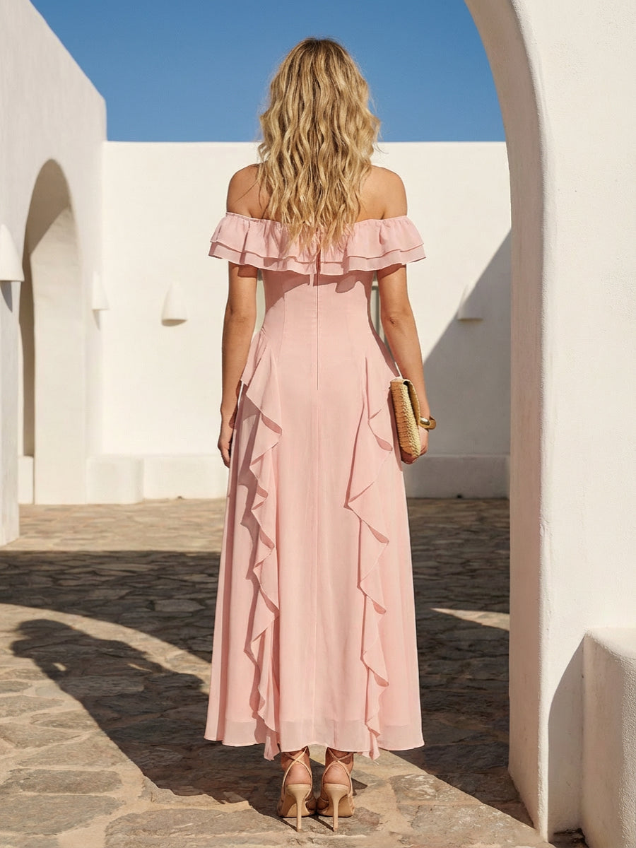 Chiffon Off the Shoulder Ruffles Formal Dresses