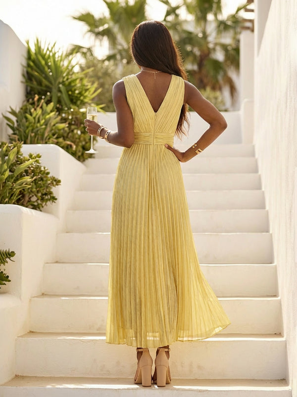 Chiffon V Neck Pleated Wedding Guest Dresses
