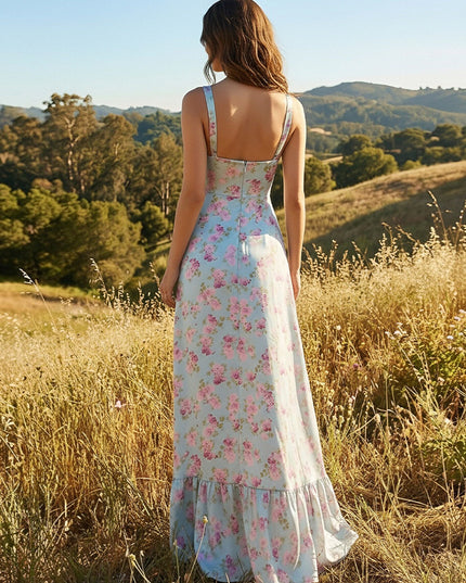 Spaghetti Straps Floral A Line Wedding Guest Dresses with Slit