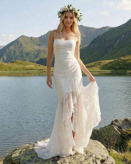 Laces Mermaid Strapless Long Wedding Dresses