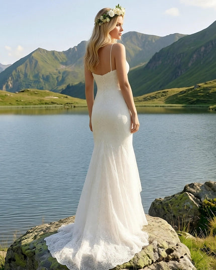 Laces Mermaid Strapless Long Wedding Dresses