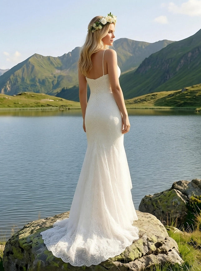 Laces Mermaid Strapless Long Wedding Dresses