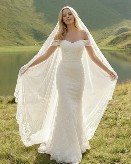 Laces Mermaid Off the Shoulder Long Wedding Dresses