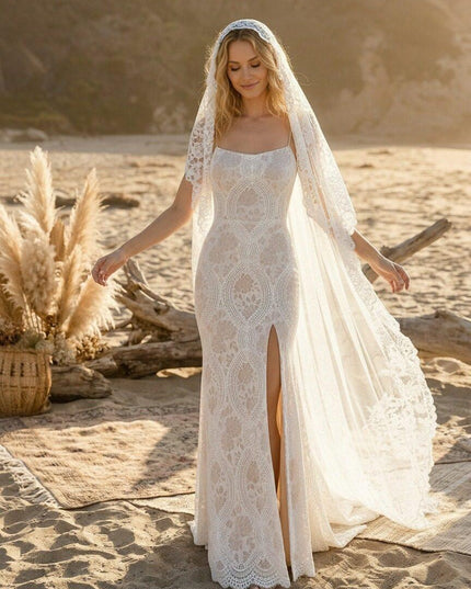 Laces Mermaid Spaghetti Straps Long Wedding Dresses