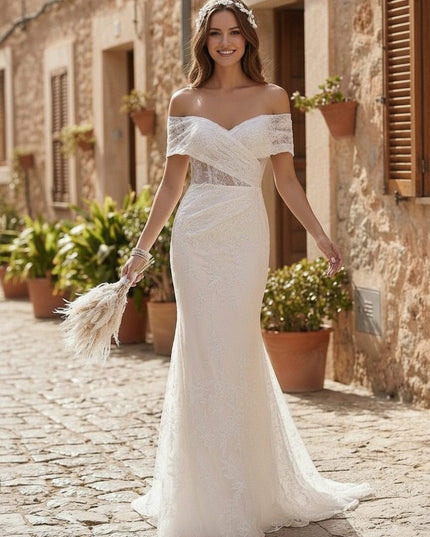 Laces Mermaid Off the Shoulder Long Wedding Dresses