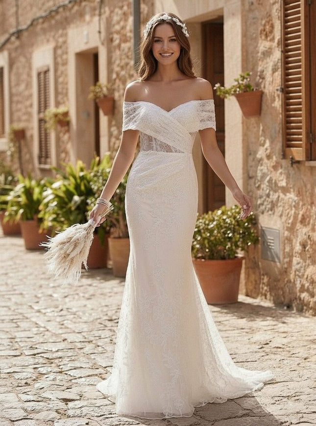 Laces Mermaid Off the Shoulder Long Wedding Dresses