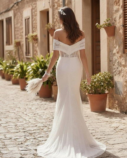 Laces Mermaid Off the Shoulder Long Wedding Dresses