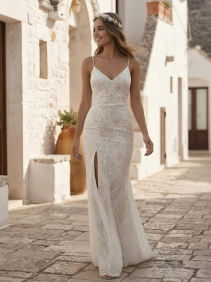 Laces Mermaid Spaghetti Straps Long Wedding Dresses
