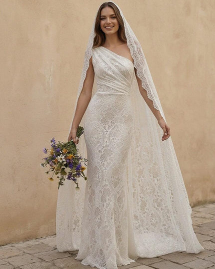 Laces Mermaid One Shoulder Long Wedding Dresses