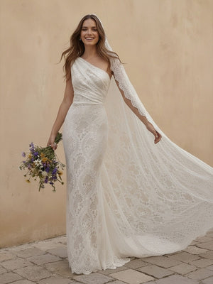 Laces Mermaid One Shoulder Long Wedding Dresses