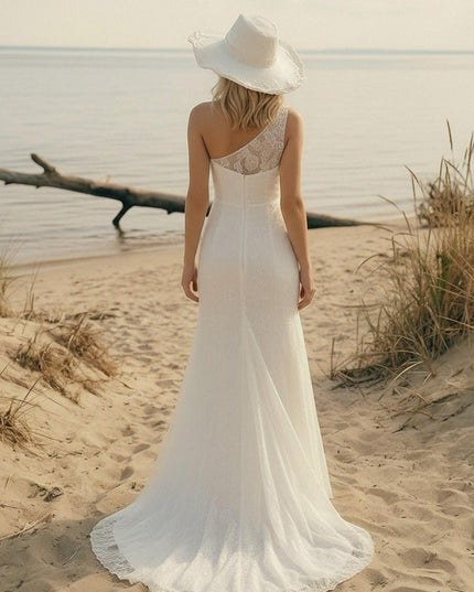 Laces Mermaid One Shoulder Long Wedding Dresses