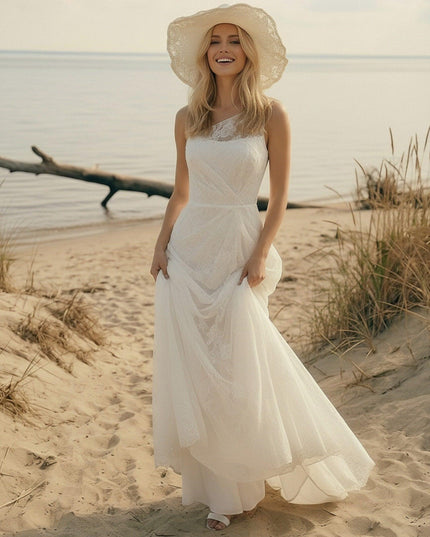 Laces Mermaid One Shoulder Long Wedding Dresses