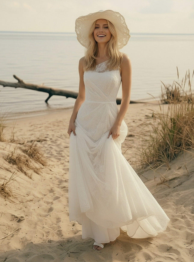 Laces Mermaid One Shoulder Long Wedding Dresses