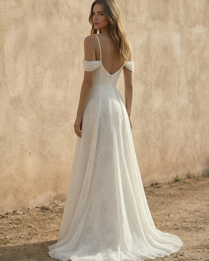 Laces A Line Spaghetti Straps Long Wedding Dresses