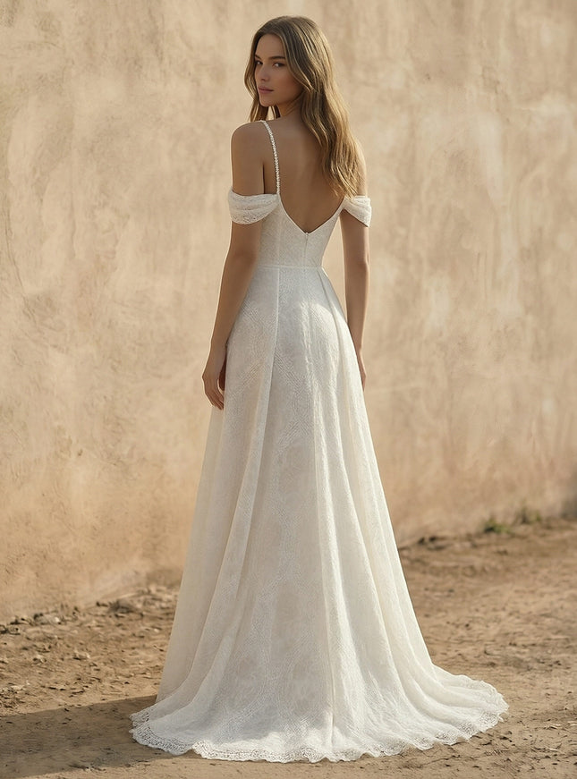 Laces A Line Spaghetti Straps Long Wedding Dresses
