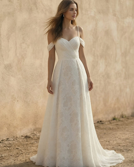 Laces A Line Spaghetti Straps Long Wedding Dresses