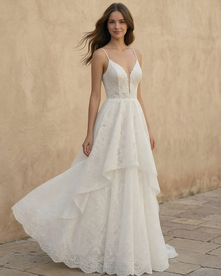 Laces A Line Spaghetti Straps Long Wedding Dresses