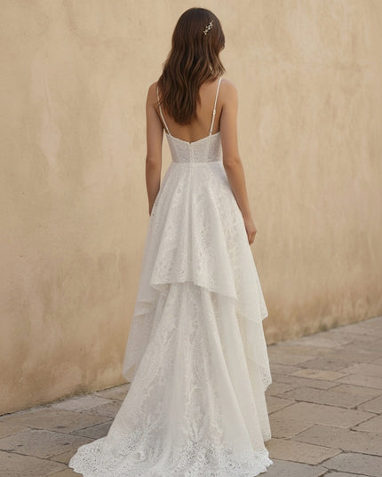 Laces A Line Spaghetti Straps Long Wedding Dresses