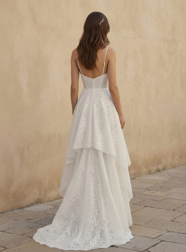 Laces A Line Spaghetti Straps Long Wedding Dresses