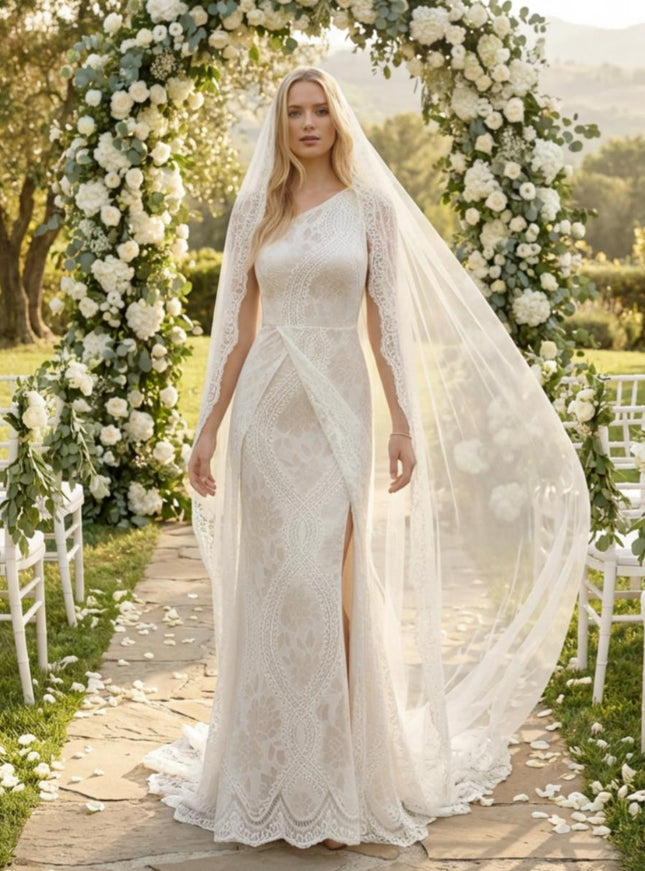 Laces Mermaid One Shoulder Long Wedding Dresses
