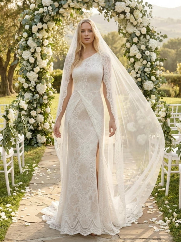 Laces Mermaid One Shoulder Long Wedding Dresses