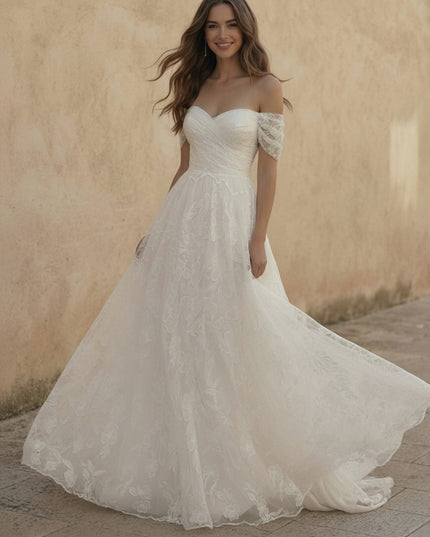 Laces A Line Off the Shoulder Long Wedding Dresses