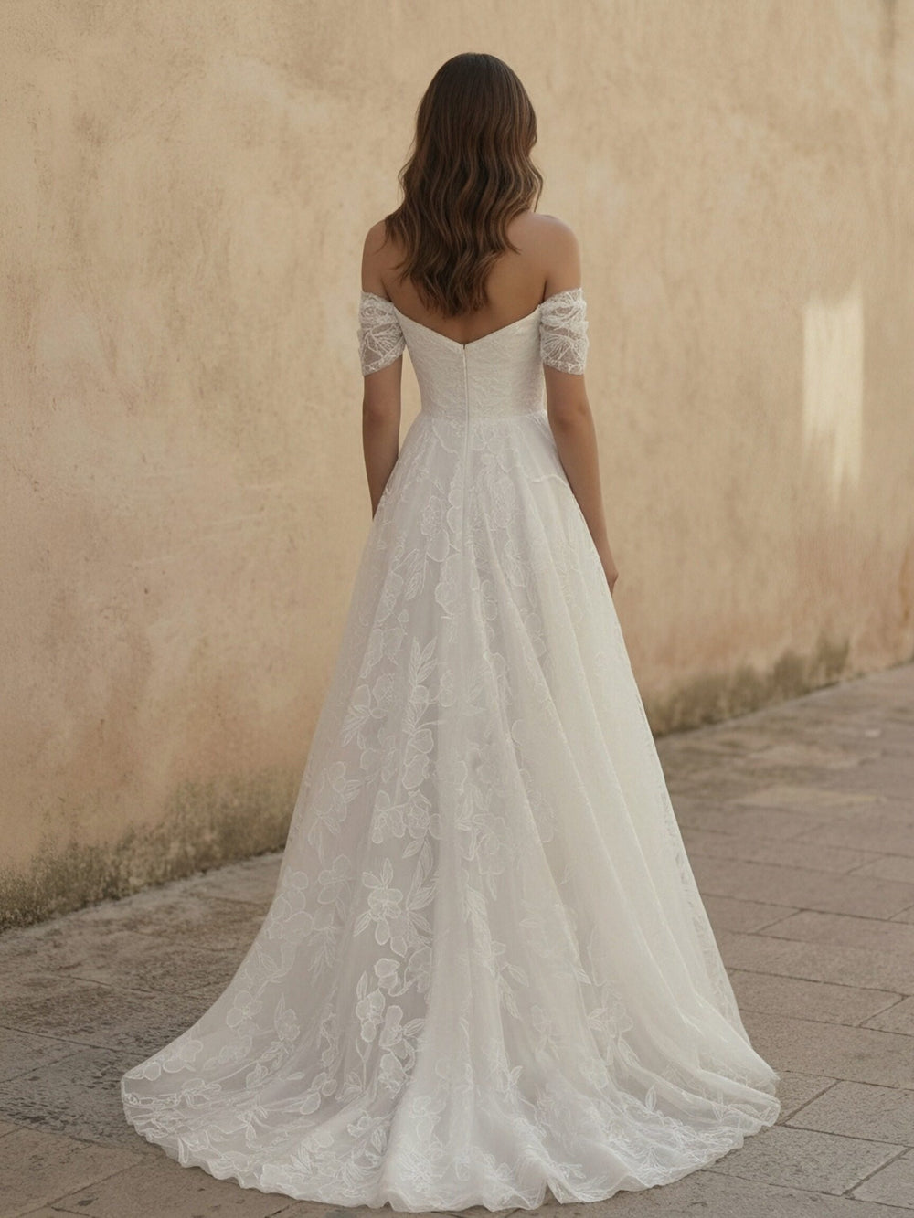 Laces A Line Off the Shoulder Long Wedding Dresses