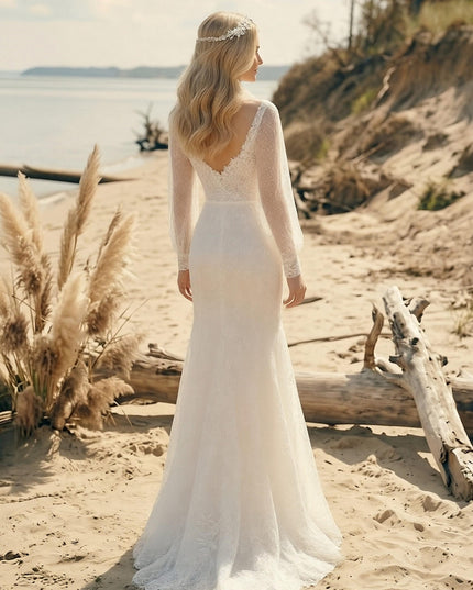 Laces Mermaid Scoop Neck Long Wedding Dresses