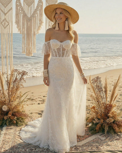 Laces Mermaid Off the Shoulder Long Wedding Dresses