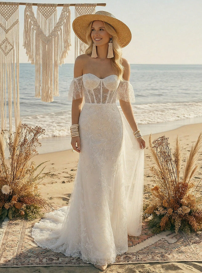 Laces Mermaid Off the Shoulder Long Wedding Dresses