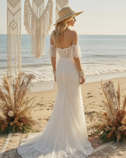 Laces Mermaid Off the Shoulder Long Wedding Dresses