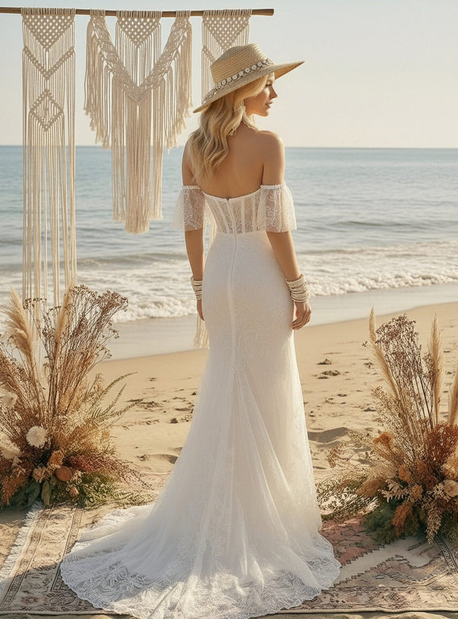 Laces Mermaid Off the Shoulder Long Wedding Dresses