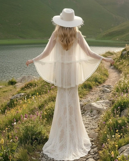 Laces Mermaid V Neck Long Wedding Dresses