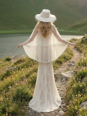 Laces Mermaid V Neck Long Wedding Dresses