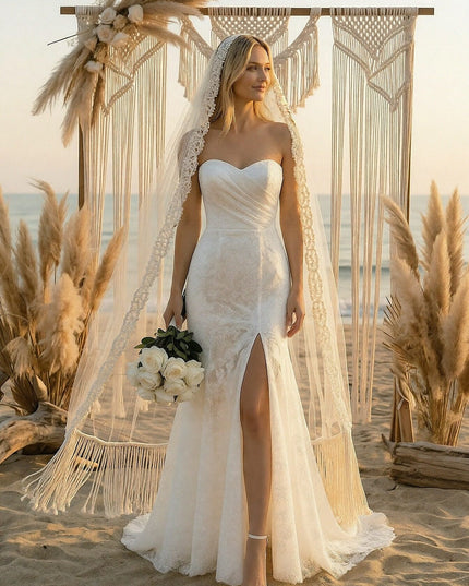 Laces Mermaid Strapless Long Wedding Dresses