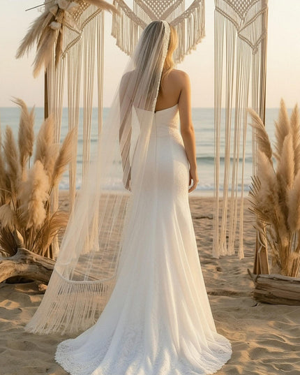 Laces Mermaid Strapless Long Wedding Dresses