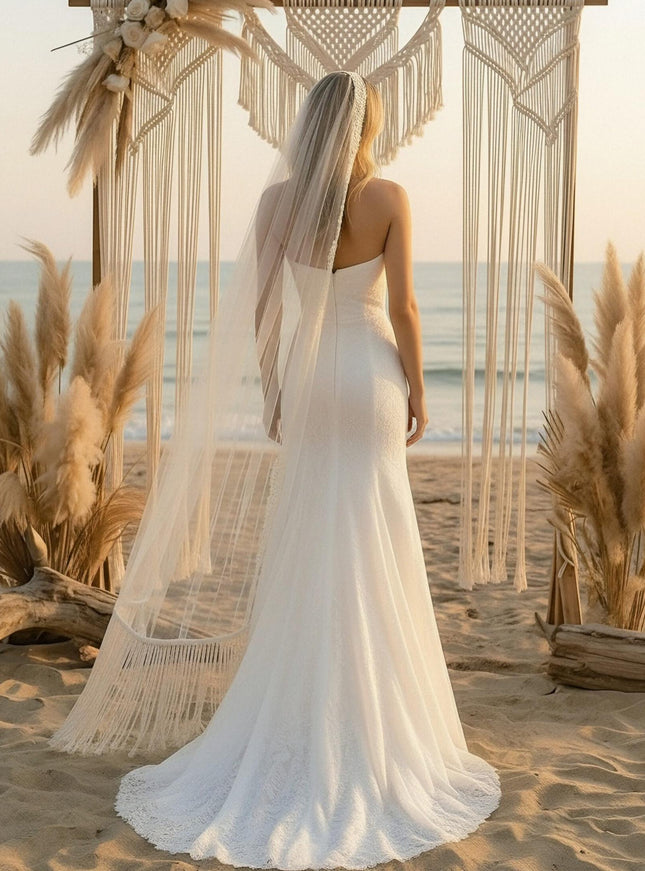 Laces Mermaid Strapless Long Wedding Dresses