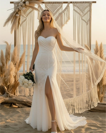 Laces Mermaid Strapless Long Wedding Dresses