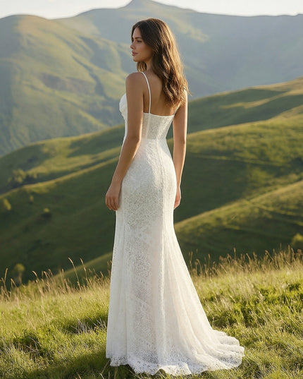 Laces Mermaid Spaghetti Straps Long Wedding Dresses
