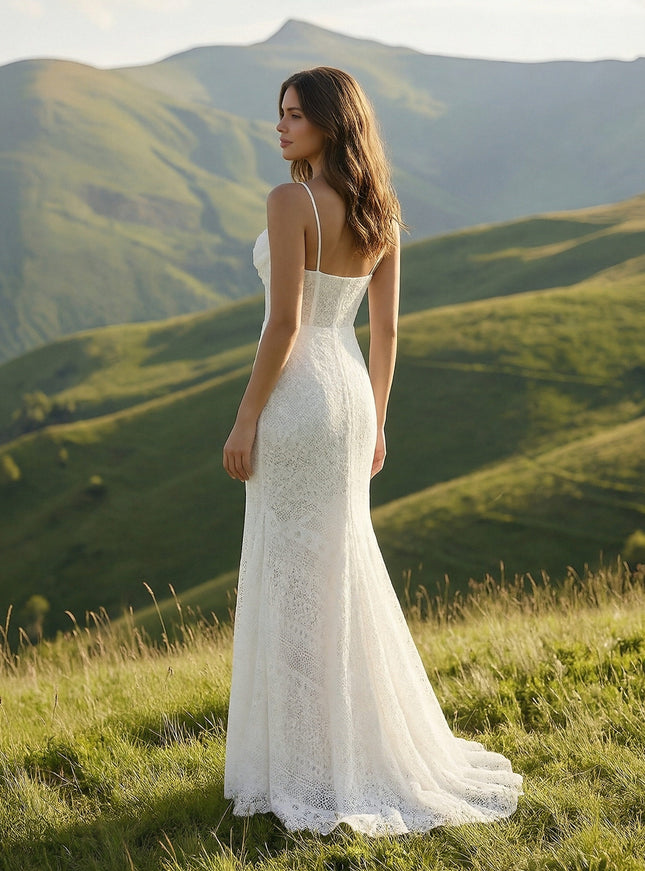 Laces Mermaid Spaghetti Straps Long Wedding Dresses