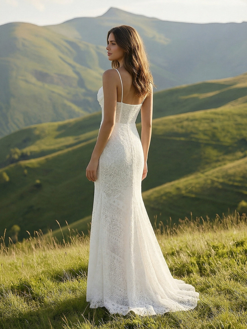 Laces Mermaid Spaghetti Straps Long Wedding Dresses