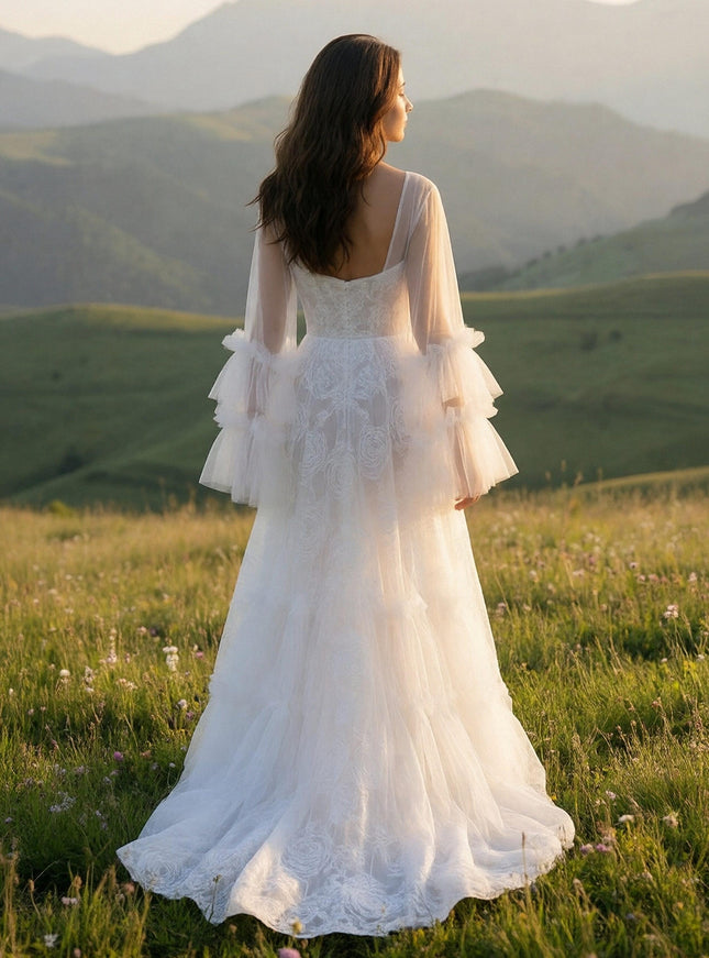 Laces Mermaid Spaghetti Straps Long Wedding Dresses