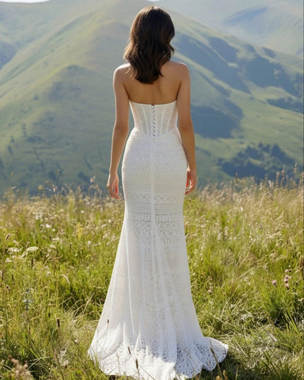 Laces Mermaid Strapless Long Wedding Dresses