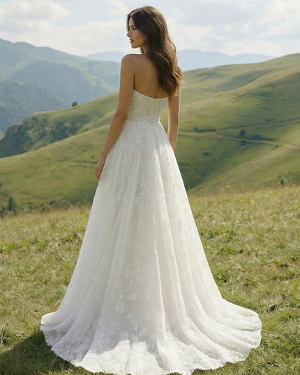 Laces A Line Strapless Long Wedding Dresses