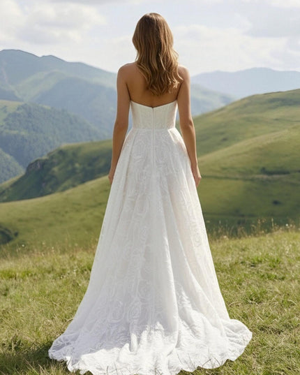 Laces A Line Strapless Long Wedding Dresses