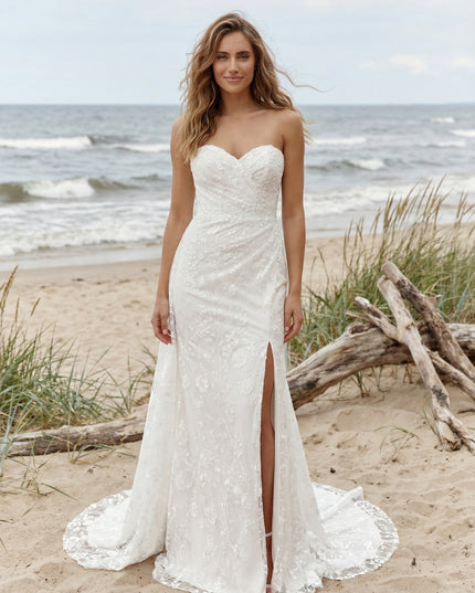 Laces Mermaid Strapless Long Wedding Dresses